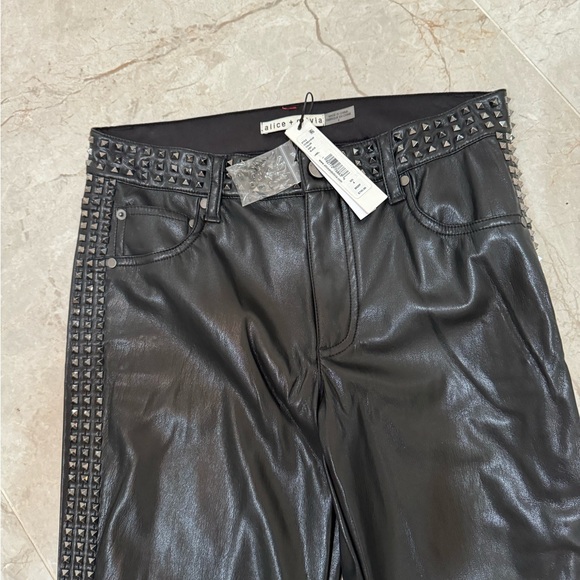 Alice & Olivia New NWT current style $795 100% leather metal studs pants size 4 - Picture 10 of 13
